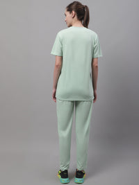 Mack Jonney Light Green Cotton Solid Co-ord Set Tracksuit For Women