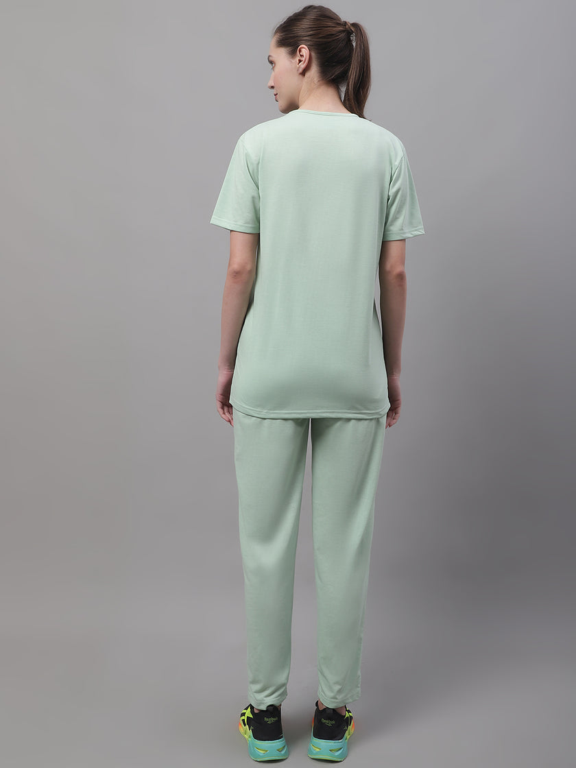 Mack Jonney Light Green Cotton Solid Co-ord Set Tracksuit For Women