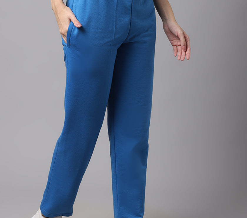 Mack Jonney Fleece Regular-Fit Blue Trackpant for Women