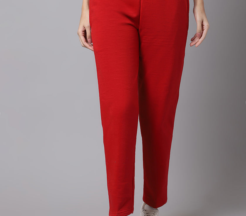 Mack Jonney Fleece Regular-Fit Maroon Trackpant for Women