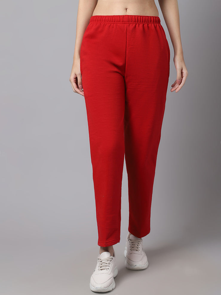 Mack Jonney Fleece Regular-Fit Maroon Trackpant for Women