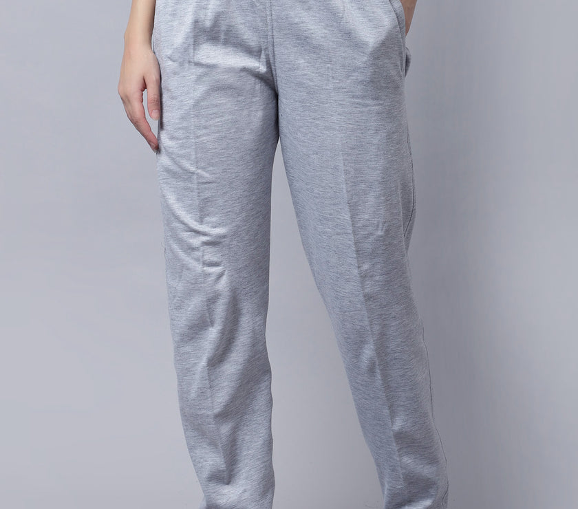 Mack Jonney Fleece Regular-Fit Grey Melange Trackpant for Women