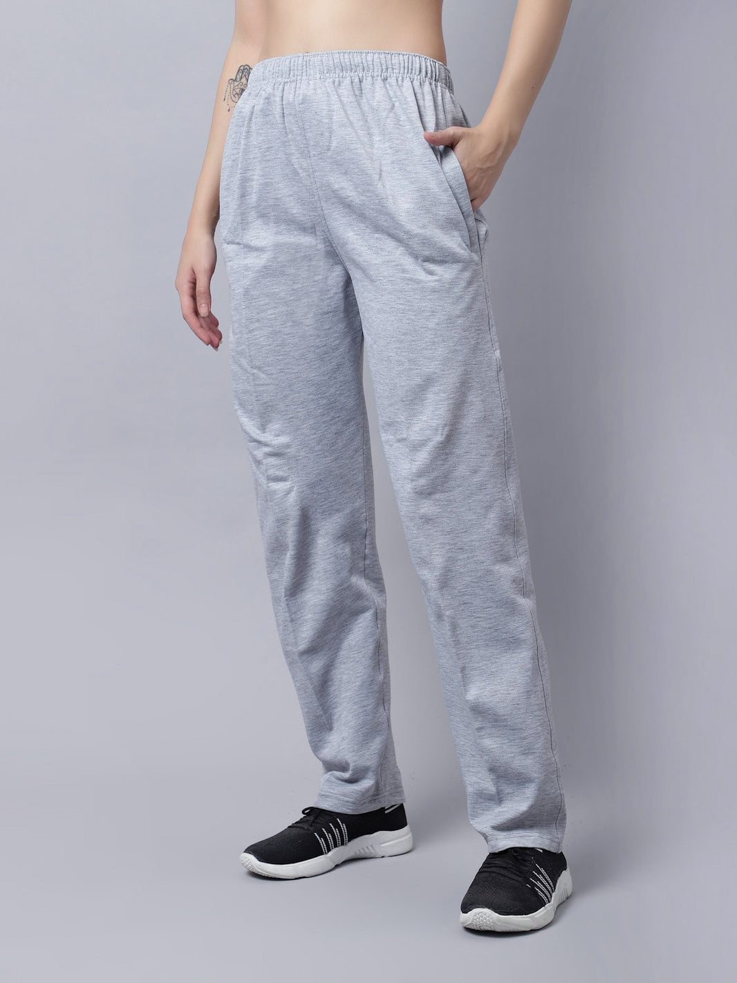 Mack Jonney Fleece Regular-Fit Grey Melange Trackpant for Women