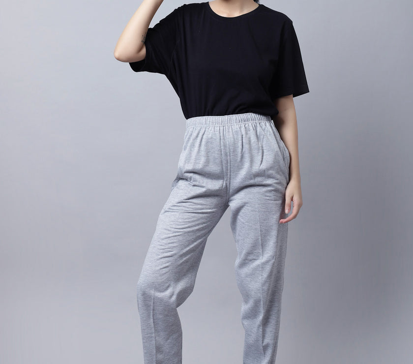 Mack Jonney Fleece Regular-Fit Grey Melange Trackpant for Women