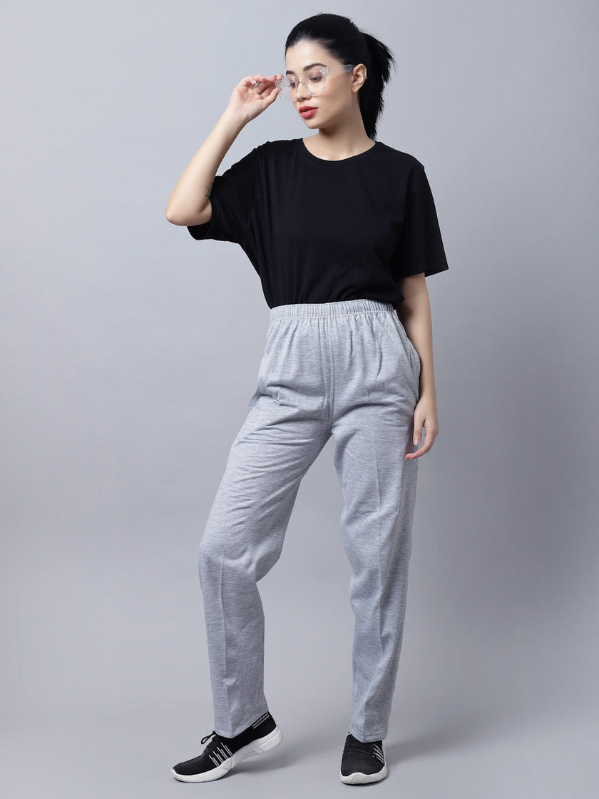 Mack Jonney Fleece Regular-Fit Grey Melange Trackpant for Women