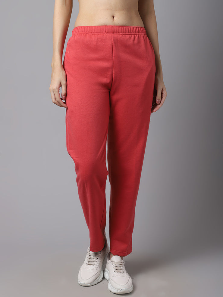 Mack Jonney Fleece Regular-Fit Pink Trackpant for Women