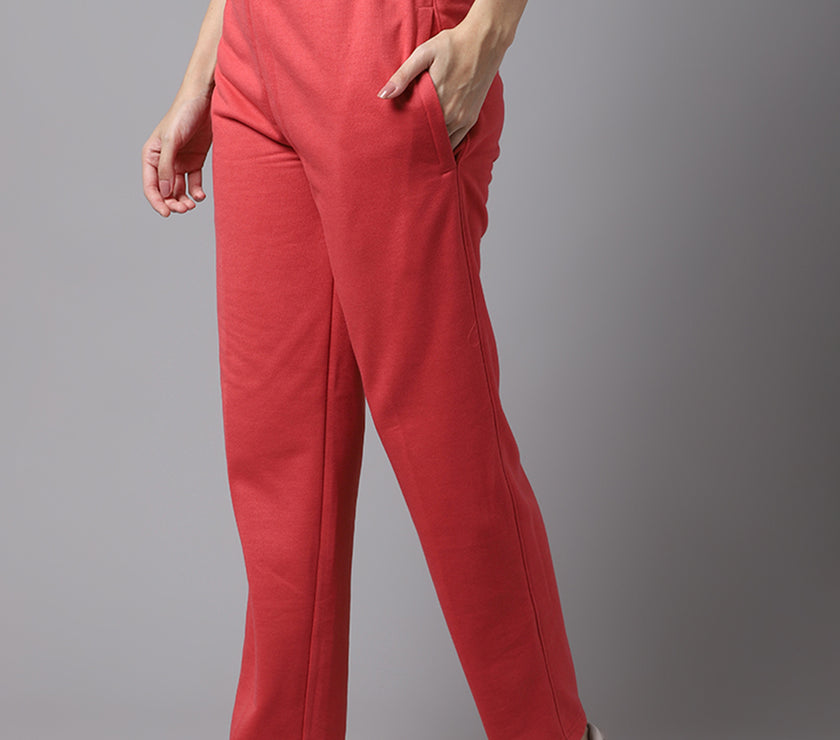 Mack Jonney Fleece Regular-Fit Pink Trackpant for Women