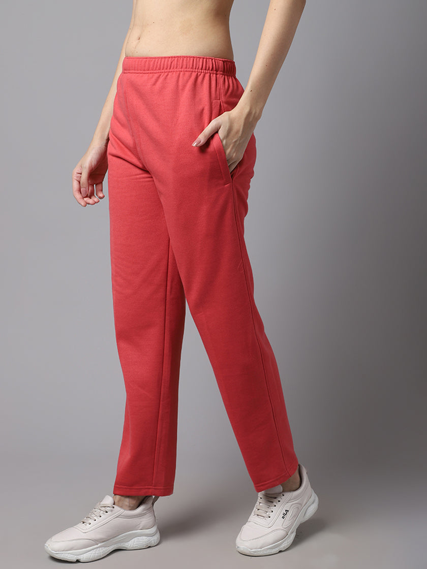 Mack Jonney Fleece Regular-Fit Pink Trackpant for Women