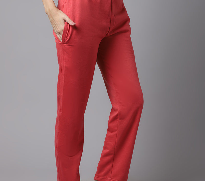Mack Jonney Fleece Regular-Fit Pink Trackpant for Women