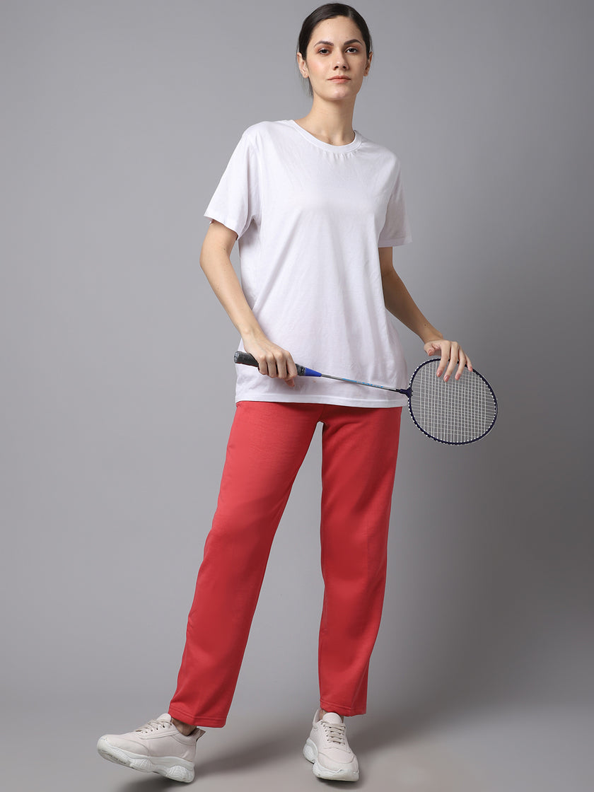 Mack Jonney Fleece Regular-Fit Pink Trackpant for Women