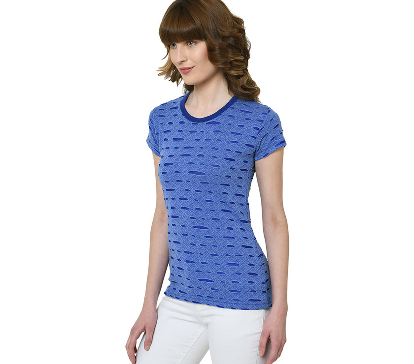 Mack Jonney Light Blue Half Sleeve T-shirt For Women's