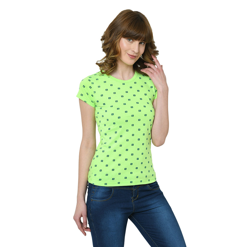 Mack Jonney Green Half Sleeve T-shirt For Women's