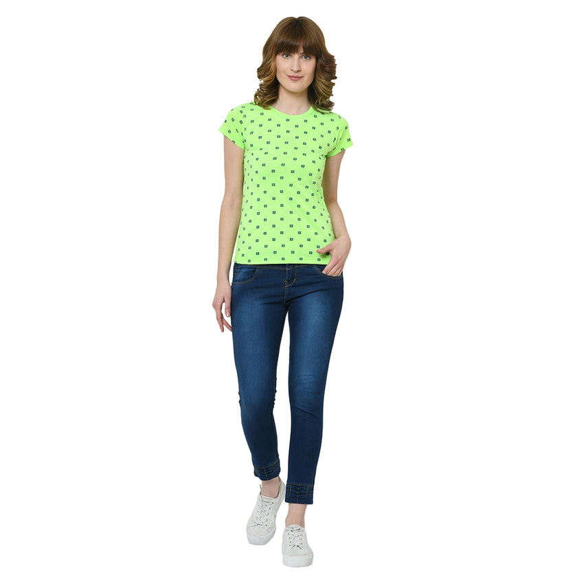Mack Jonney Green Half Sleeve T-shirt For Women's