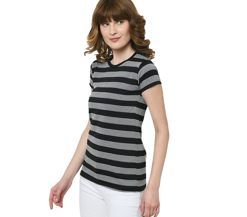 Mack Jonney Black Half Sleeve T-shirt For Women's