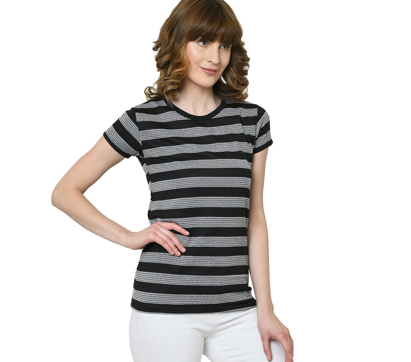 Mack Jonney Black Half Sleeve T-shirt For Women's