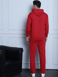 Mack Jonney Maroon Printed Hooded Cotton Fleece Tracksuit for Men