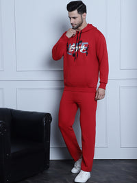 Mack Jonney Maroon Printed Hooded Cotton Fleece Tracksuit for Men