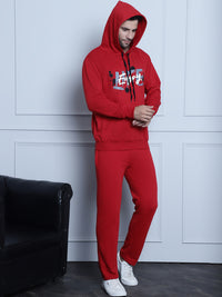 Mack Jonney Maroon Printed Hooded Cotton Fleece Tracksuit for Men