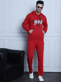 Mack Jonney Maroon Printed Hooded Cotton Fleece Tracksuit for Men