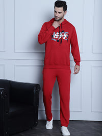 Mack Jonney Maroon Printed Hooded Cotton Fleece Tracksuit for Men