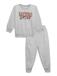Mack Jonney Grey Melange Printed Round Neck Cotton Fleece Tracksuit Co-ord Set for Kids