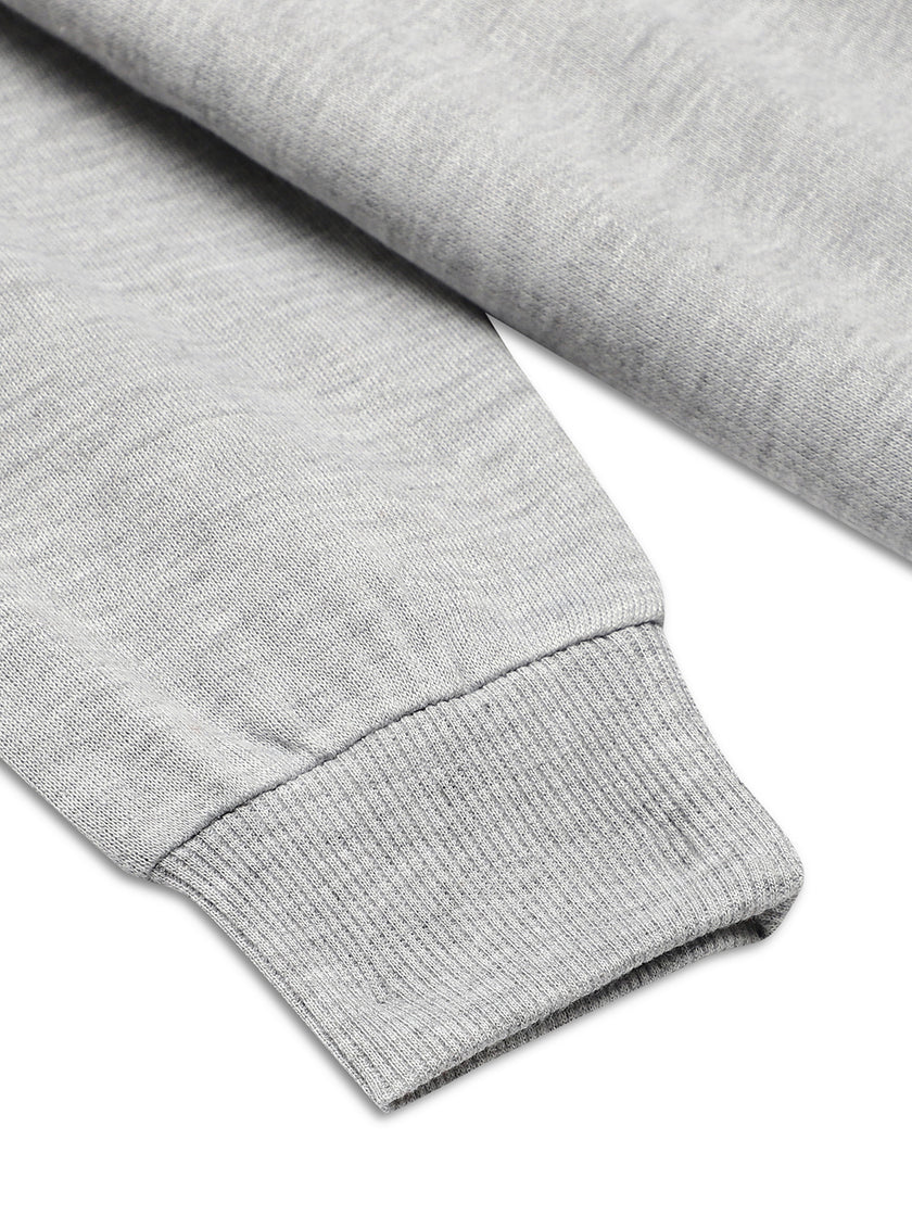 Mack Jonney Grey Melange Printed Round Neck Cotton Fleece Tracksuit Co-ord Set for Kids