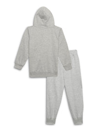 Mack Jonney Grey Melange Printed Hooded Cotton Fleece Tracksuit Co-ord Set for Kids