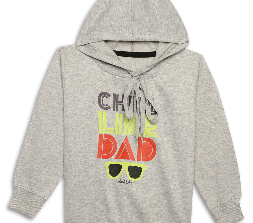 Mack Jonney Grey Melange Printed Hooded Cotton Fleece Tracksuit Co-ord Set for Kids