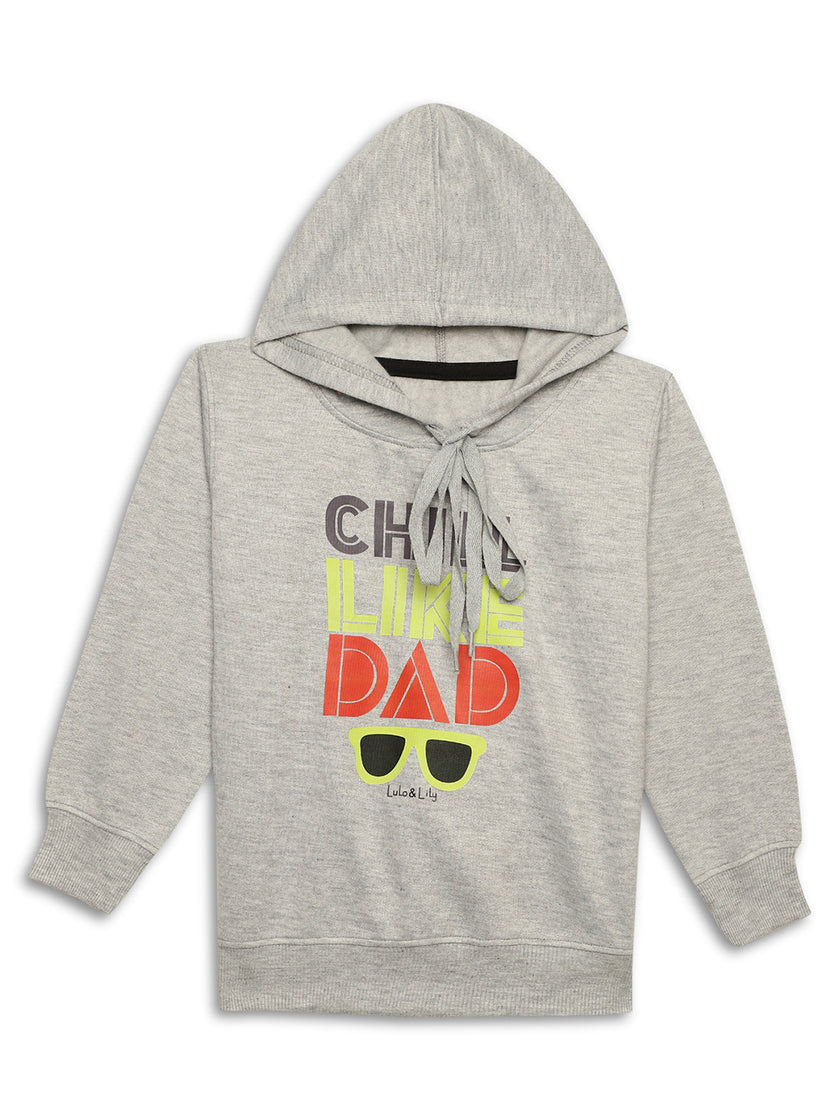 Mack Jonney Grey Melange Printed Hooded Cotton Fleece Tracksuit Co-ord Set for Kids