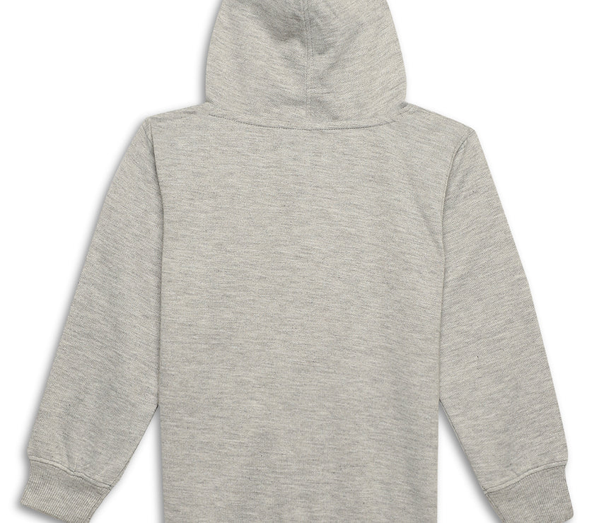 Mack Jonney Grey Melange Printed Hooded Cotton Fleece Tracksuit Co-ord Set for Kids