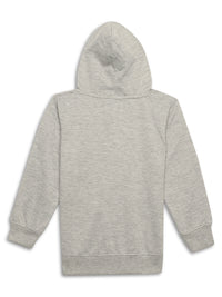 Mack Jonney Grey Melange Printed Hooded Cotton Fleece Tracksuit Co-ord Set for Kids