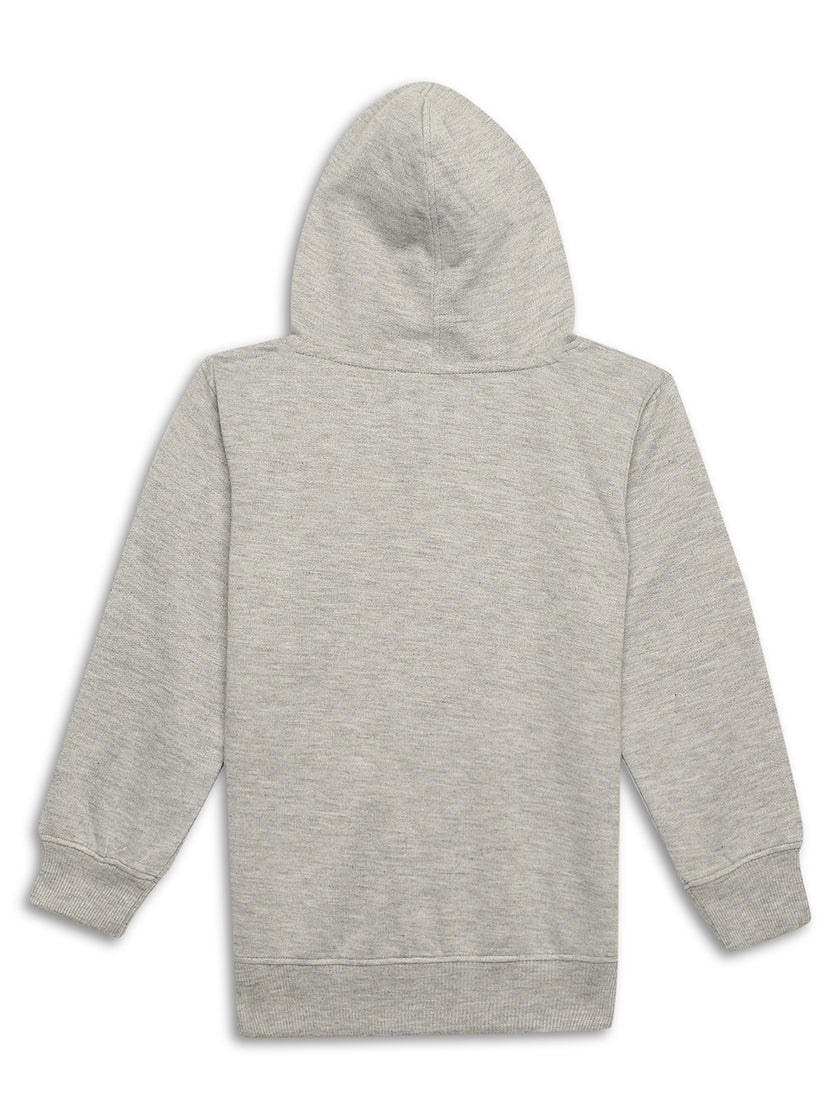 Mack Jonney Grey Melange Printed Hooded Cotton Fleece Tracksuit Co-ord Set for Kids