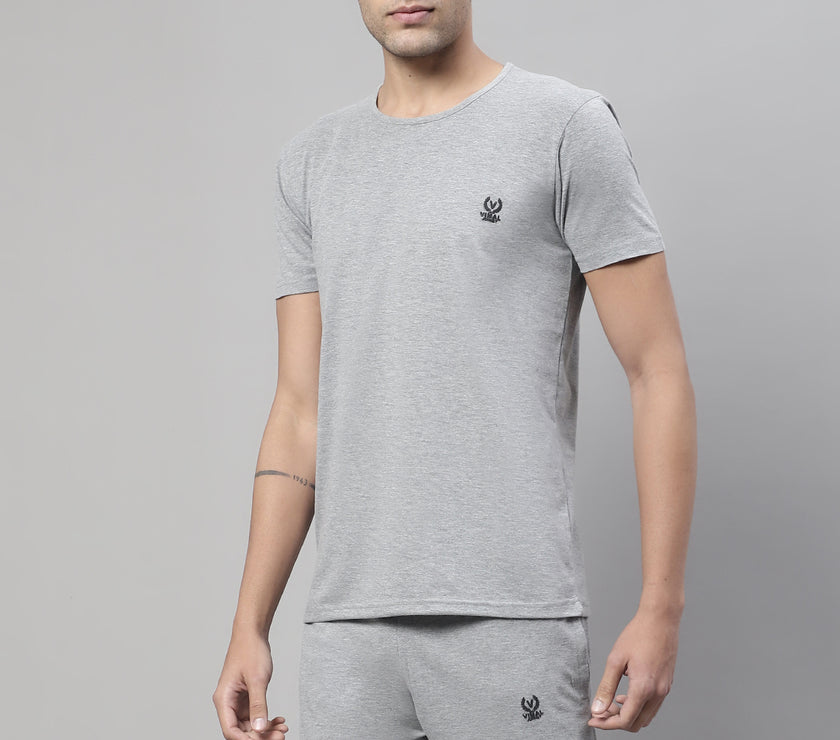 Mack Jonney Grey Melange Cotton Solid Co-ord Set Tracksuit For Men(Zip On 1 Side Pocket)