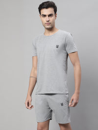 Mack Jonney Grey Melange Cotton Solid Co-ord Set Tracksuit For Men(Zip On 1 Side Pocket)