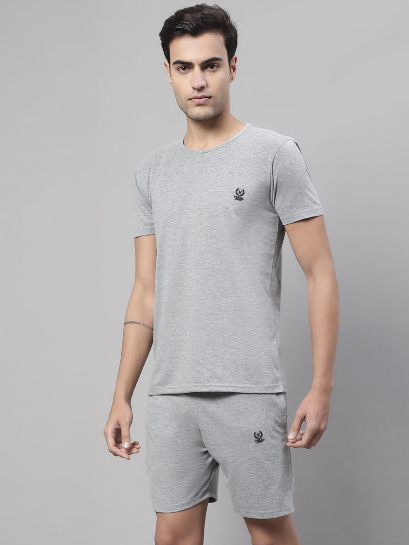 Mack Jonney Grey Melange Cotton Solid Co-ord Set Tracksuit For Men(Zip On 1 Side Pocket)