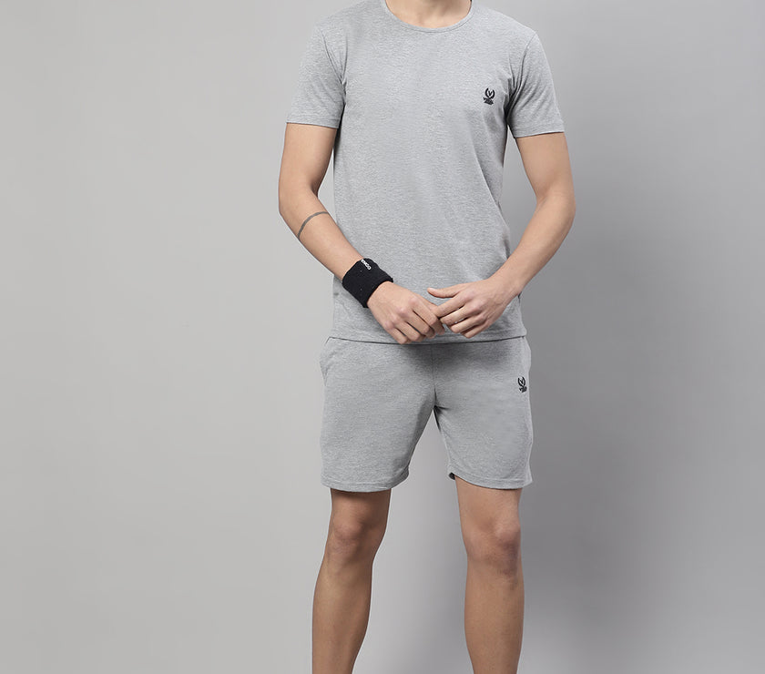 Mack Jonney Grey Melange Cotton Solid Co-ord Set Tracksuit For Men(Zip On 1 Side Pocket)