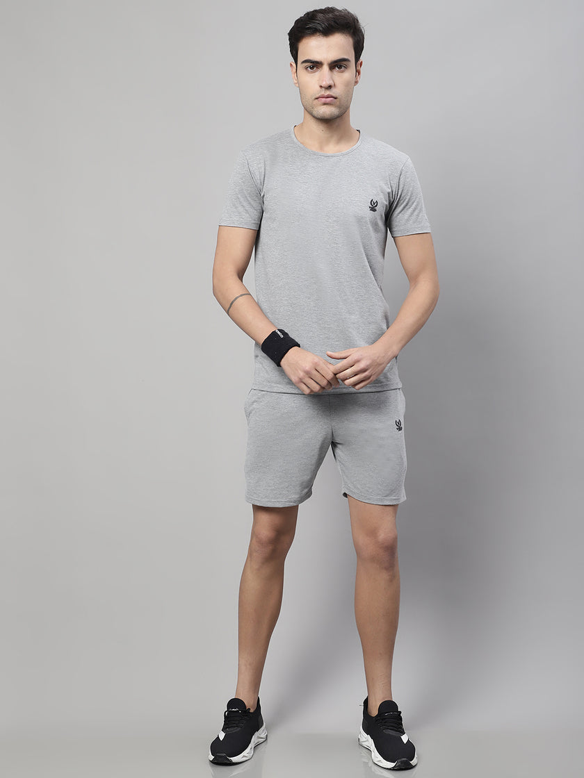 Mack Jonney Grey Melange Cotton Solid Co-ord Set Tracksuit For Men(Zip On 1 Side Pocket)