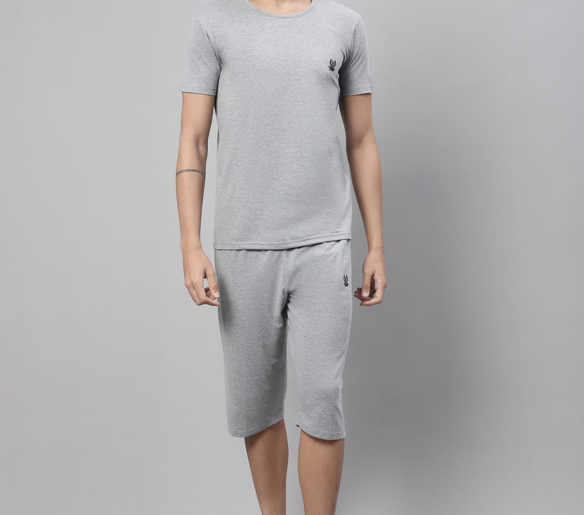 Mack Jonney Grey Melange Cotton Solid Co-ord Set Tracksuit For Men(Zip On 1 Side Pocket)