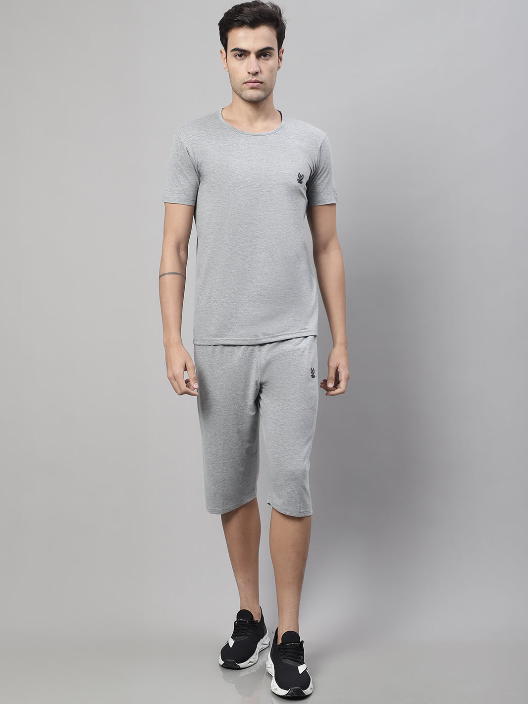Mack Jonney Grey Melange Cotton Solid Co-ord Set Tracksuit For Men(Zip On 1 Side Pocket)