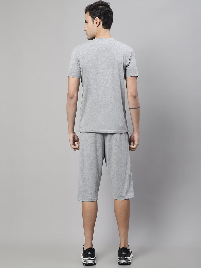 Mack Jonney Grey Melange Cotton Solid Co-ord Set Tracksuit For Men(Zip On 1 Side Pocket)