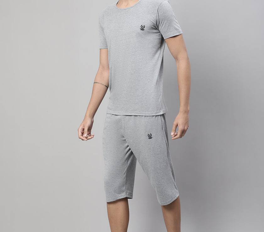 Mack Jonney Grey Melange Cotton Solid Co-ord Set Tracksuit For Men(Zip On 1 Side Pocket)