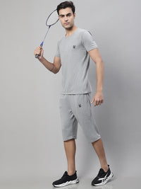 Mack Jonney Grey Melange Cotton Solid Co-ord Set Tracksuit For Men(Zip On 1 Side Pocket)