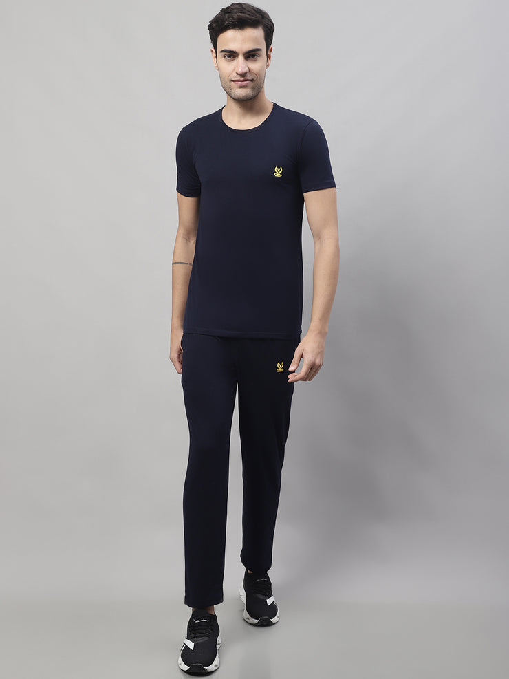 Mack Jonney Navy Blue Cotton Solid Co-ord Set Tracksuit For Men(Zip On 1 Side Pocket)