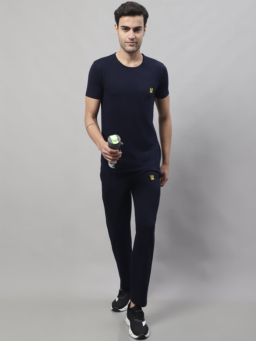 Mack Jonney Navy Blue Cotton Solid Co-ord Set Tracksuit For Men(Zip On 1 Side Pocket)