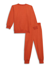 Mack Jonney Rust Printed Round Neck Cotton Fleece Tracksuit Co-ord Set for Kids
