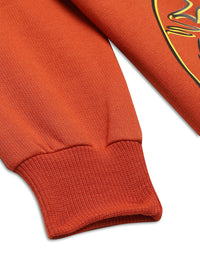 Mack Jonney Rust Printed Round Neck Cotton Fleece Tracksuit Co-ord Set for Kids