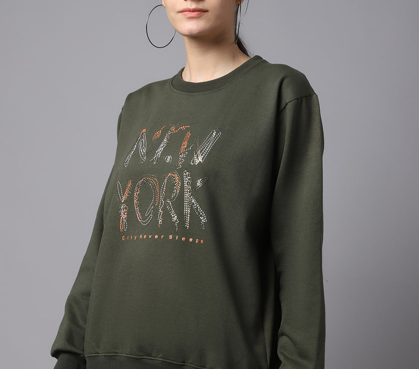 Mack Jonney Fleece Round Neck Printed Sweatshirt For Women