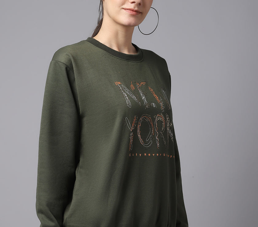 Mack Jonney Fleece Round Neck Printed Sweatshirt For Women