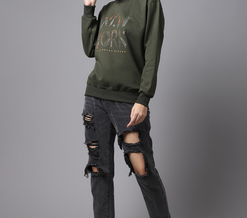 Mack Jonney Fleece Round Neck Printed Sweatshirt For Women