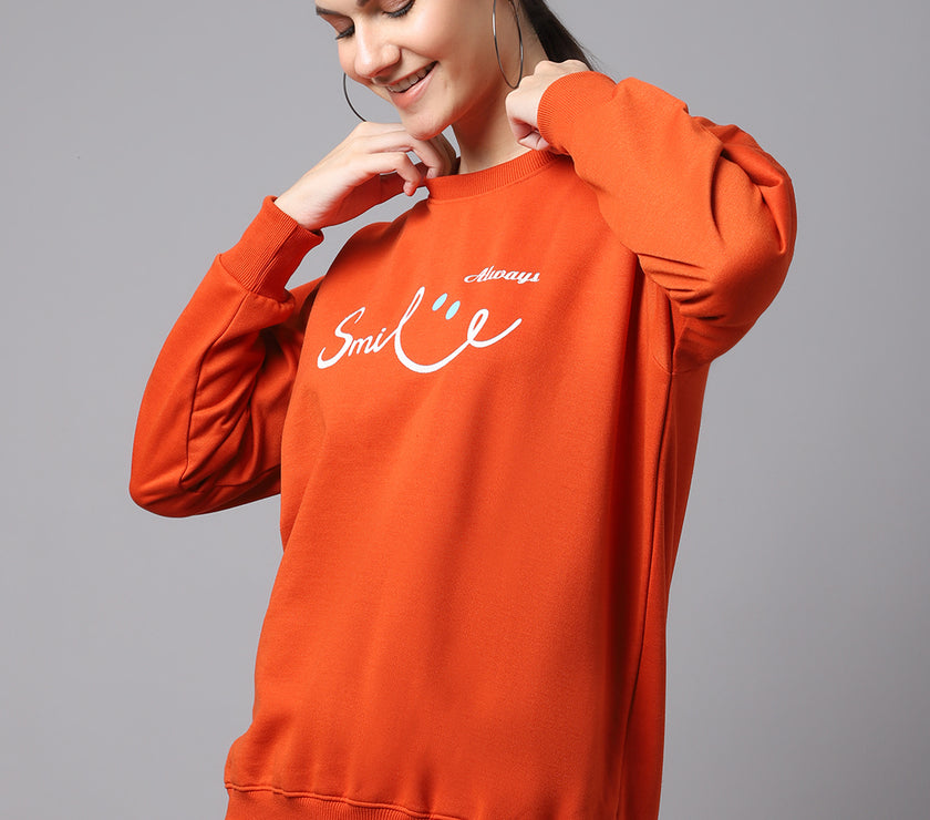 Mack Jonney Fleece Round Neck Printed Sweatshirt For Women